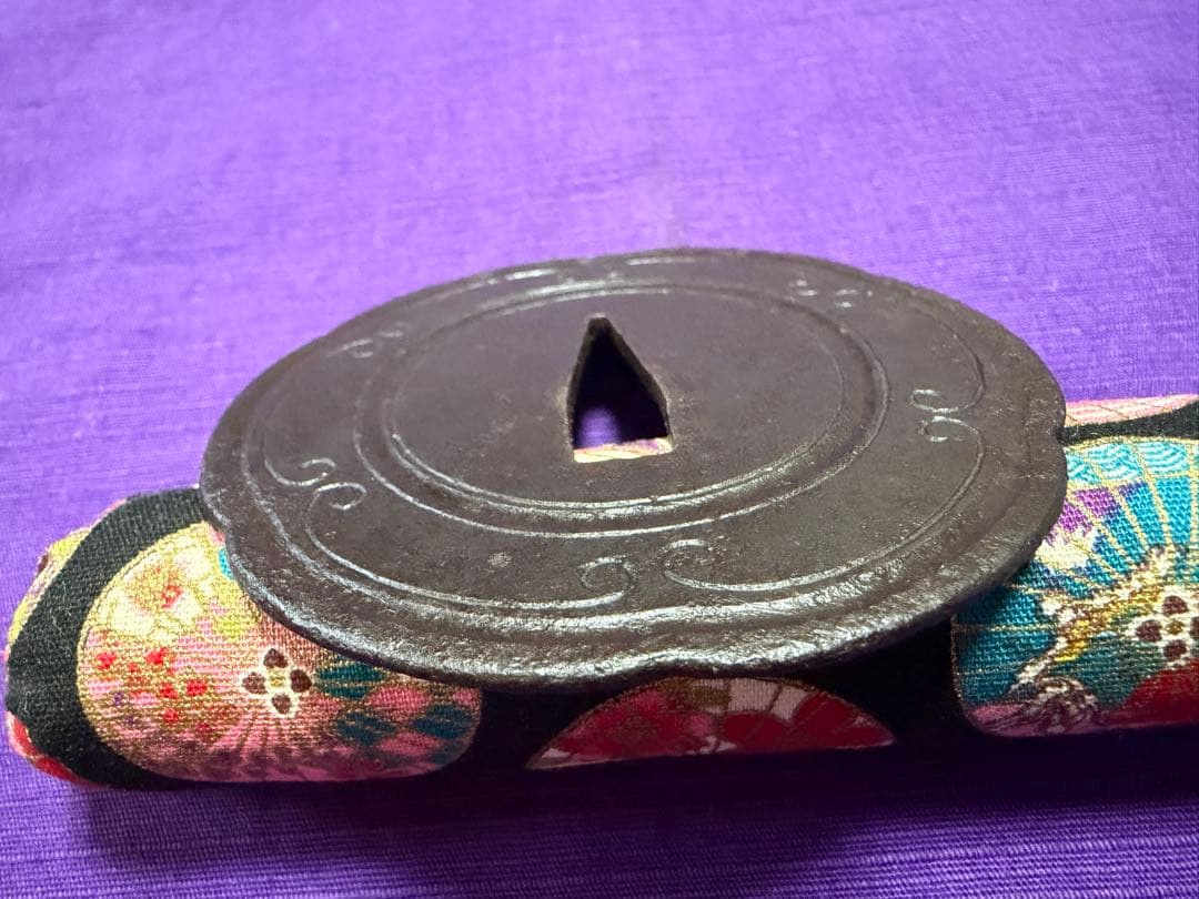 保存刀装具 無櫃孔 刀匠鐔 銘 延寿國日出 六方円相図鍔（日本刀目貫