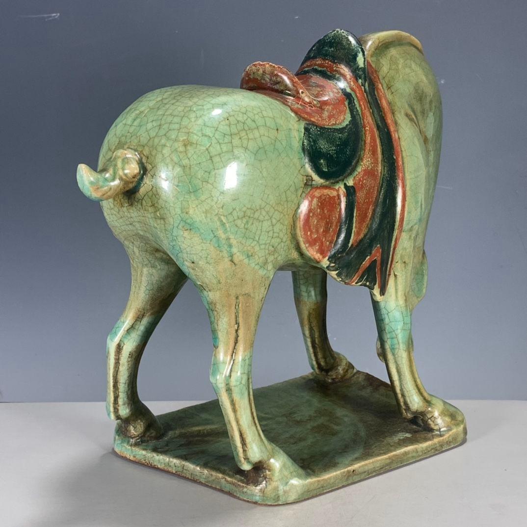 中国美術 緑釉開片馬 文房置物 案頭 風水 開運