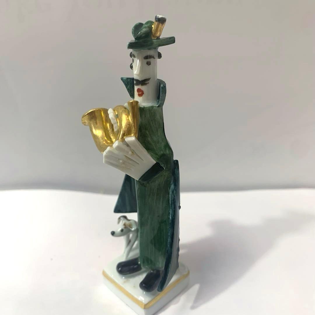 お値下げ☆マイセン 手捻り人形 ホルン吹きの男と犬