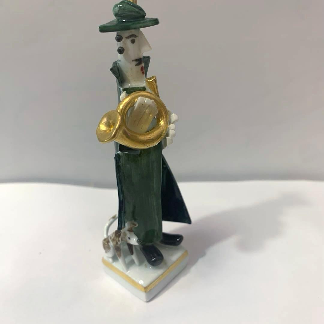 お値下げ☆マイセン 手捻り人形 ホルン吹きの男と犬