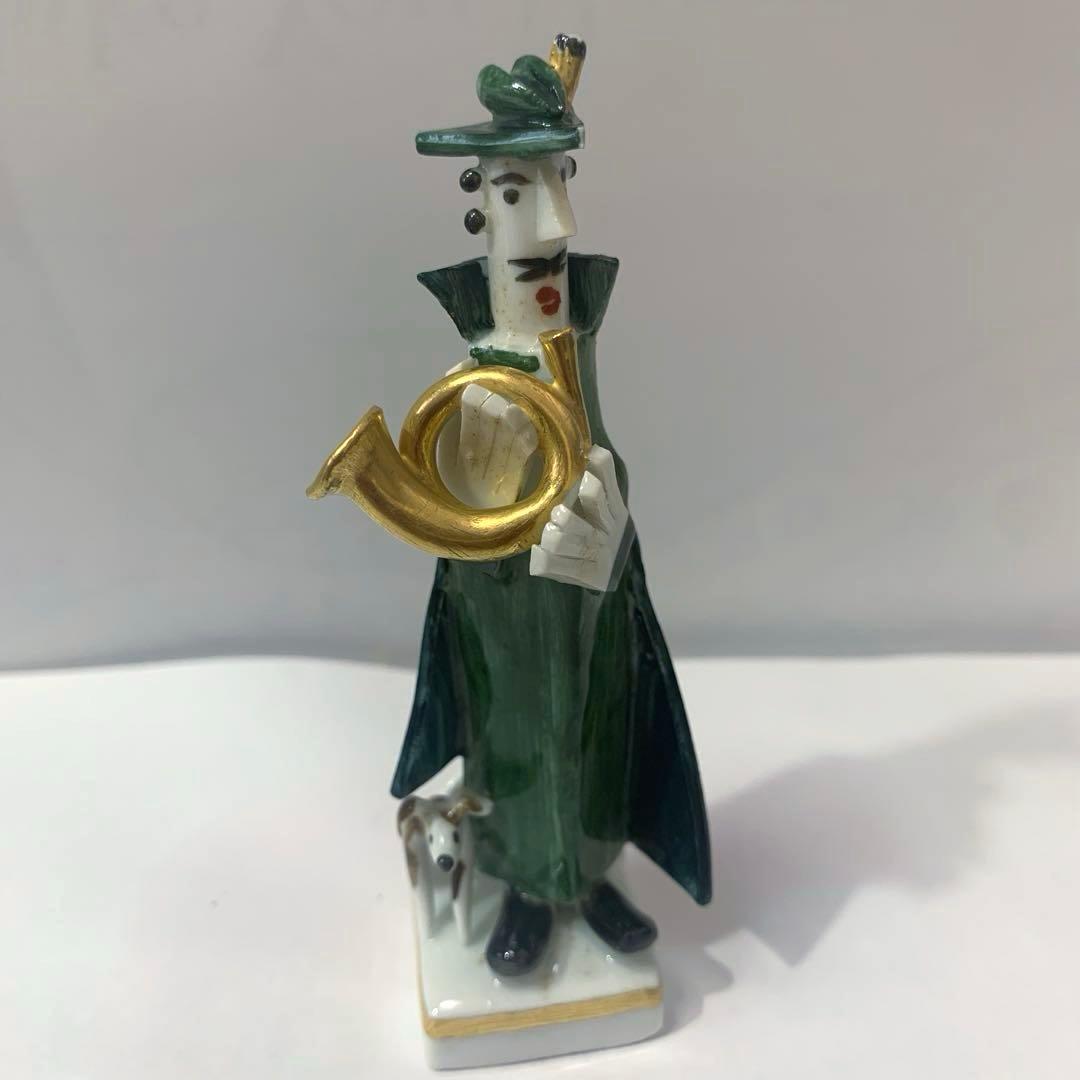 お値下げ☆マイセン 手捻り人形 ホルン吹きの男と犬