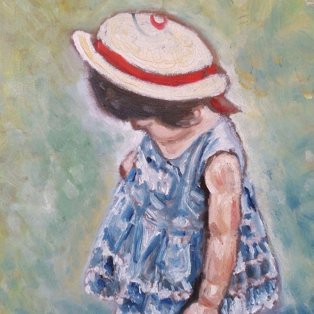 油絵　絵画　題名《　赤い靴　》F4 額付き 2000年