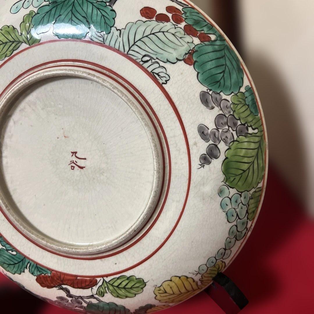 九谷焼　大皿　時代古作　時代九谷　色絵花鳥文大皿　明治九谷　古九谷