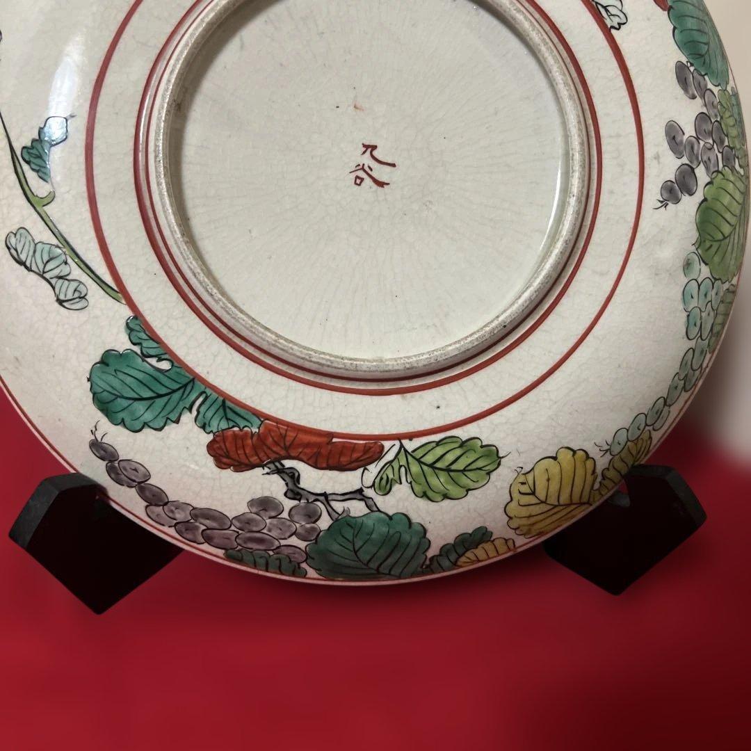 九谷焼　大皿　時代古作　時代九谷　色絵花鳥文大皿　明治九谷　古九谷
