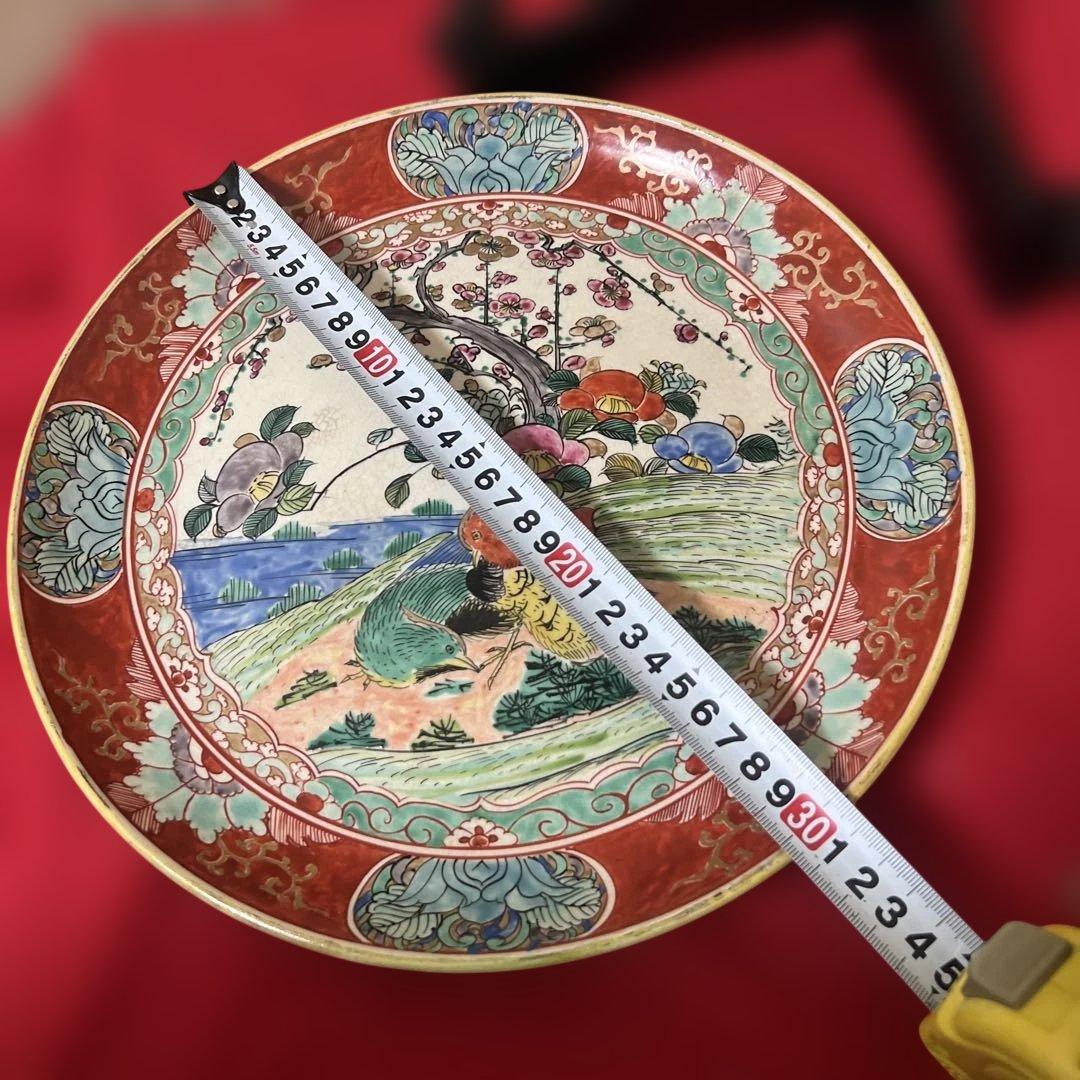 九谷焼　大皿　時代古作　時代九谷　色絵花鳥文大皿　明治九谷　古九谷