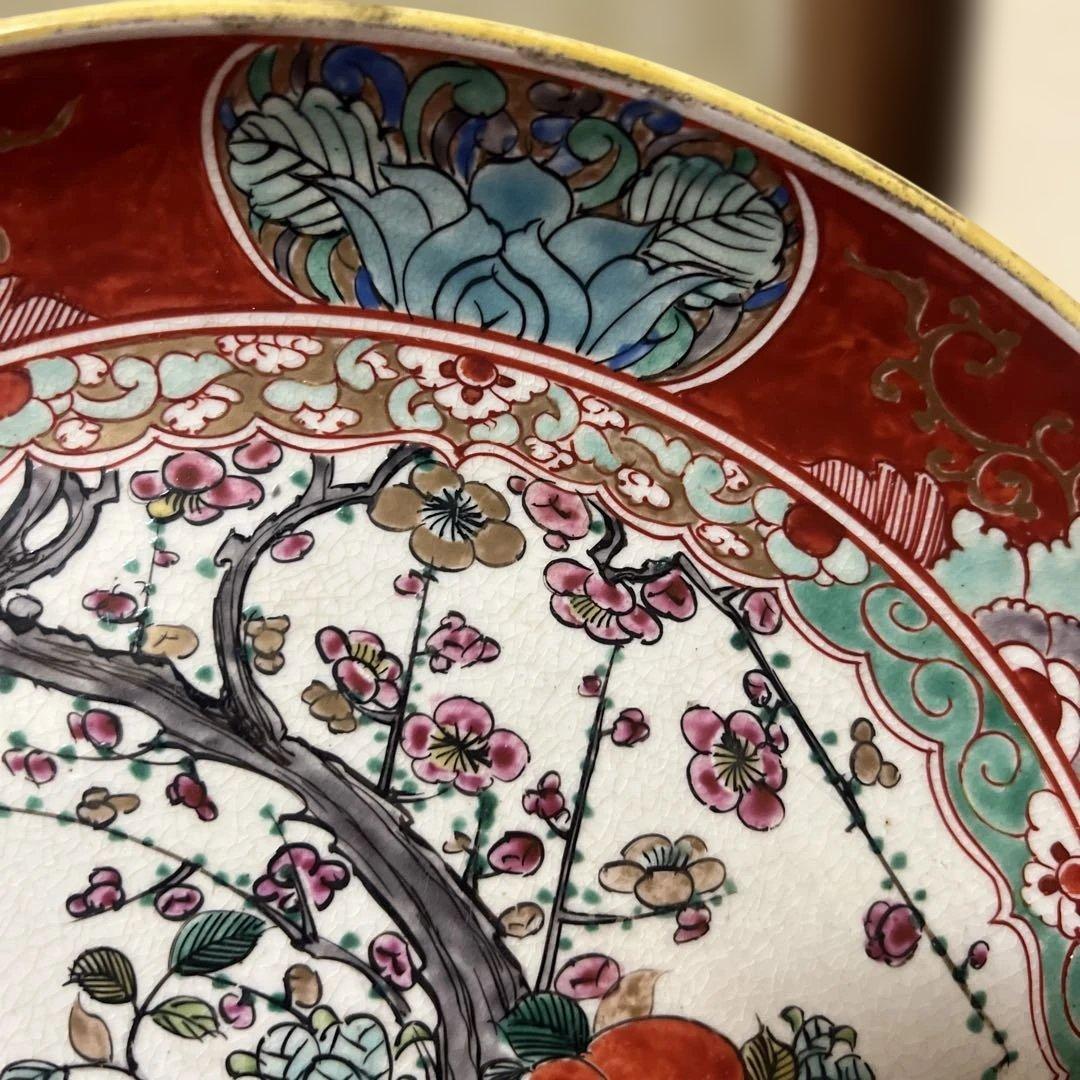 九谷焼　大皿　時代古作　時代九谷　色絵花鳥文大皿　明治九谷　古九谷