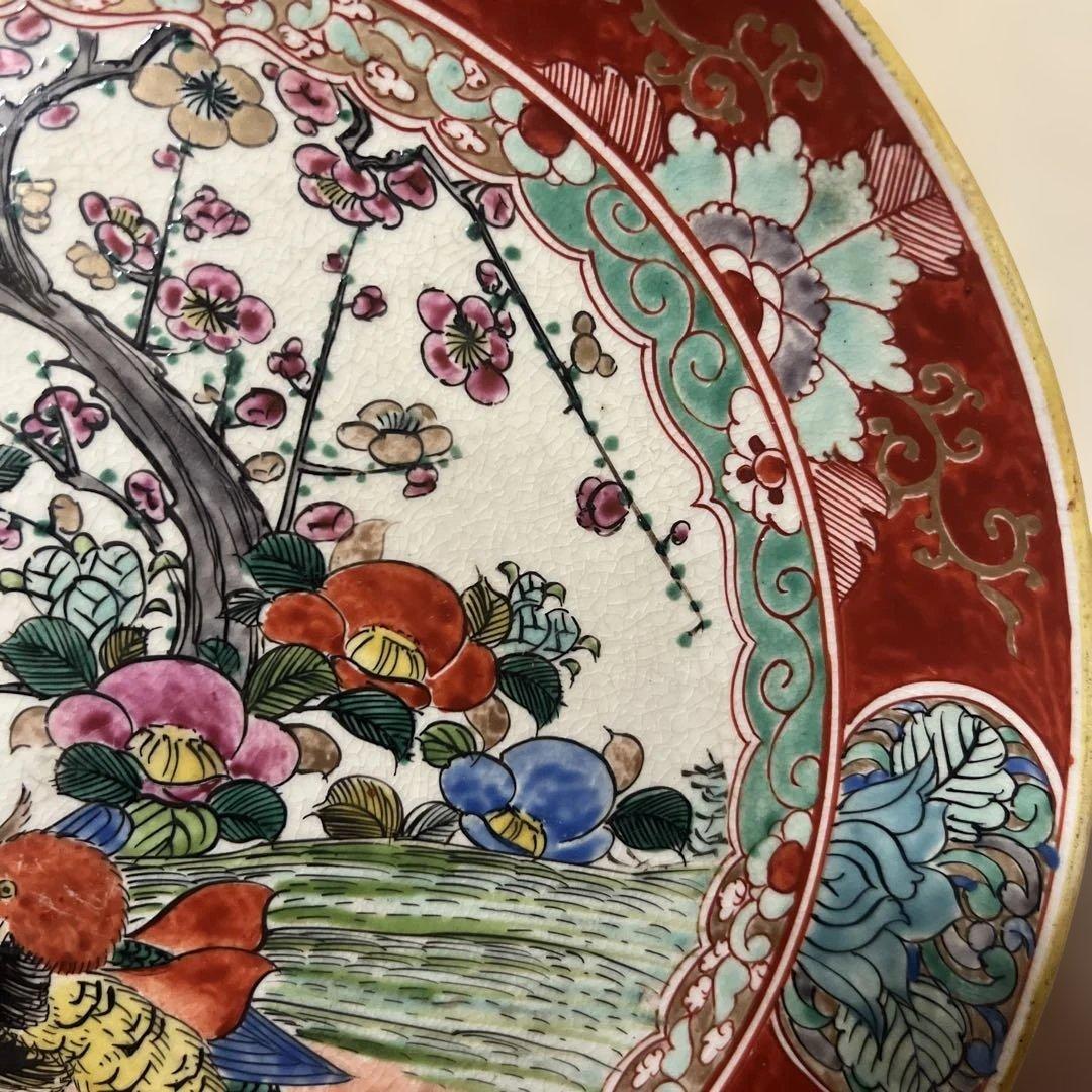 九谷焼　大皿　時代古作　時代九谷　色絵花鳥文大皿　明治九谷　古九谷