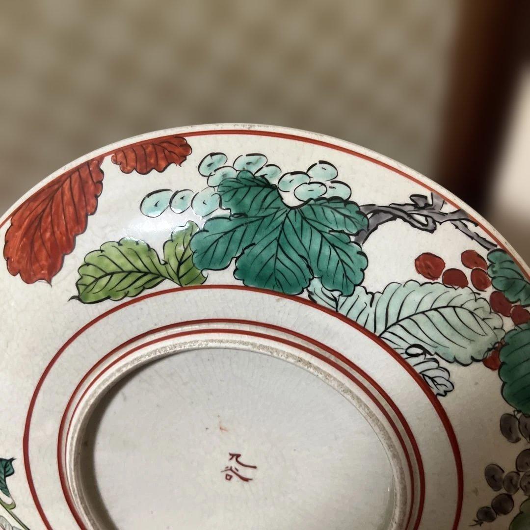 九谷焼　大皿　時代古作　時代九谷　色絵花鳥文大皿　明治九谷　古九谷