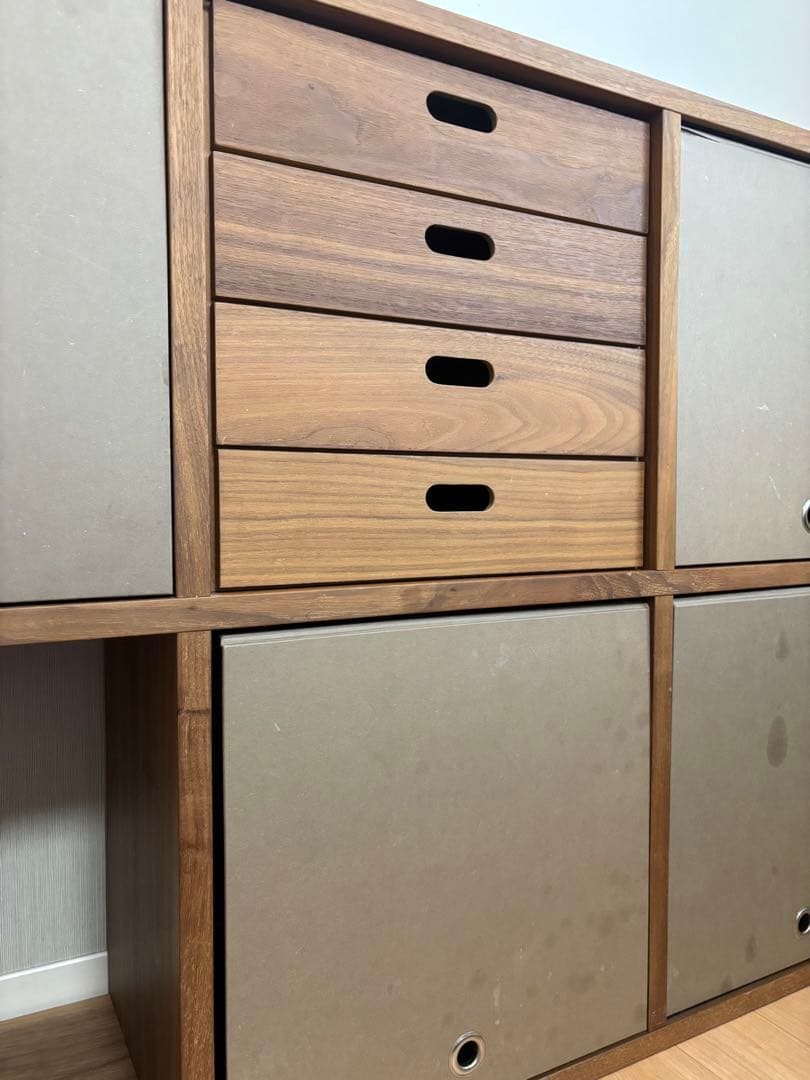 【送料込・無印良品】スタッキングシェルフ ウォールナット ５段×２列 引出し3個