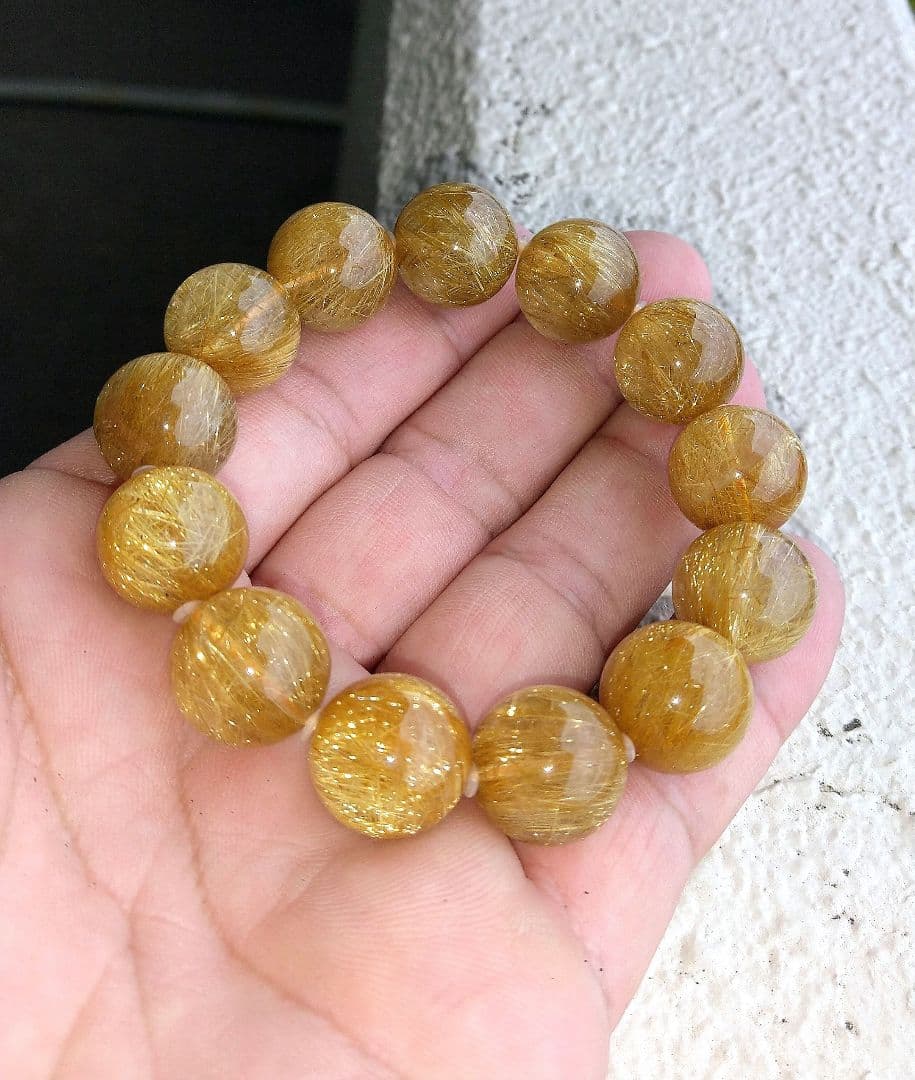【超極上,超美品】濃密ゴールドルチルクォーツ １５㎜ ブレスレット　金運　仕事運