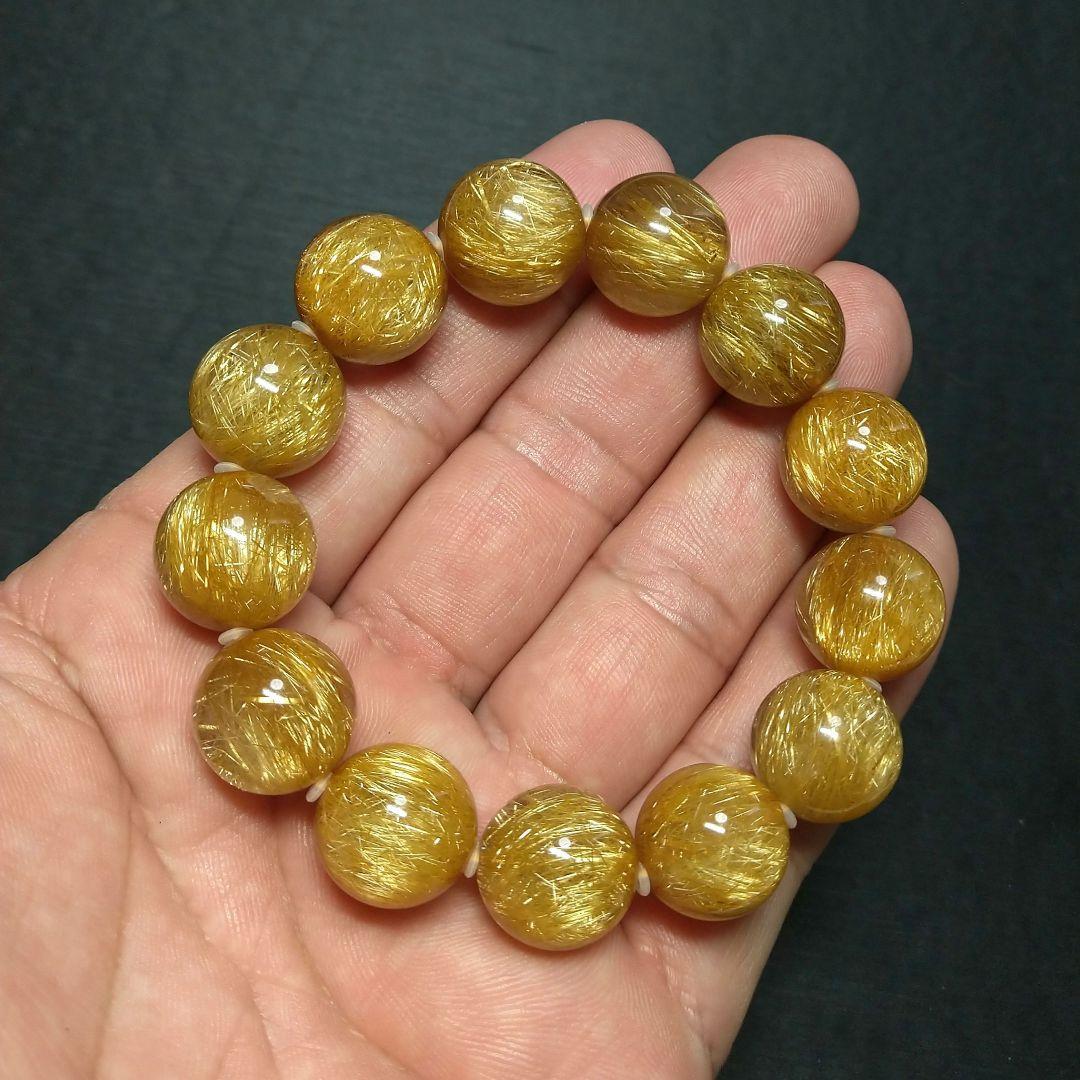 【超極上,超美品】濃密ゴールドルチルクォーツ １５㎜ ブレスレット　金運　仕事運