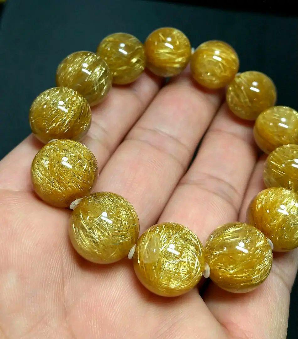 【超極上,超美品】濃密ゴールドルチルクォーツ １５㎜ ブレスレット　金運　仕事運