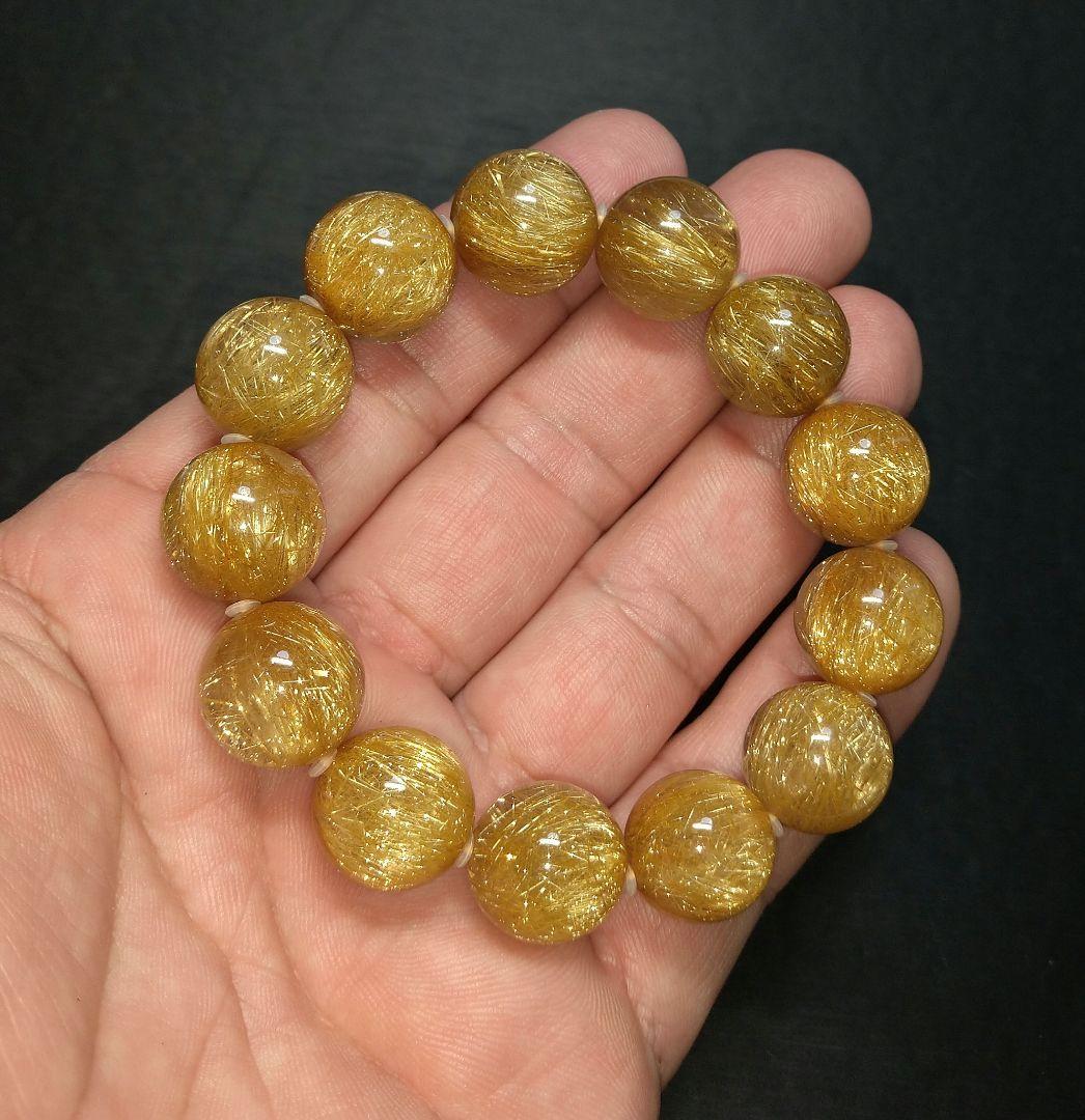 【超極上,超美品】濃密ゴールドルチルクォーツ １５㎜ ブレスレット　金運　仕事運