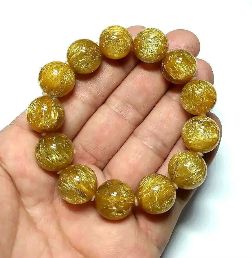 【超極上,超美品】濃密ゴールドルチルクォーツ １５㎜ ブレスレット　金運　仕事運