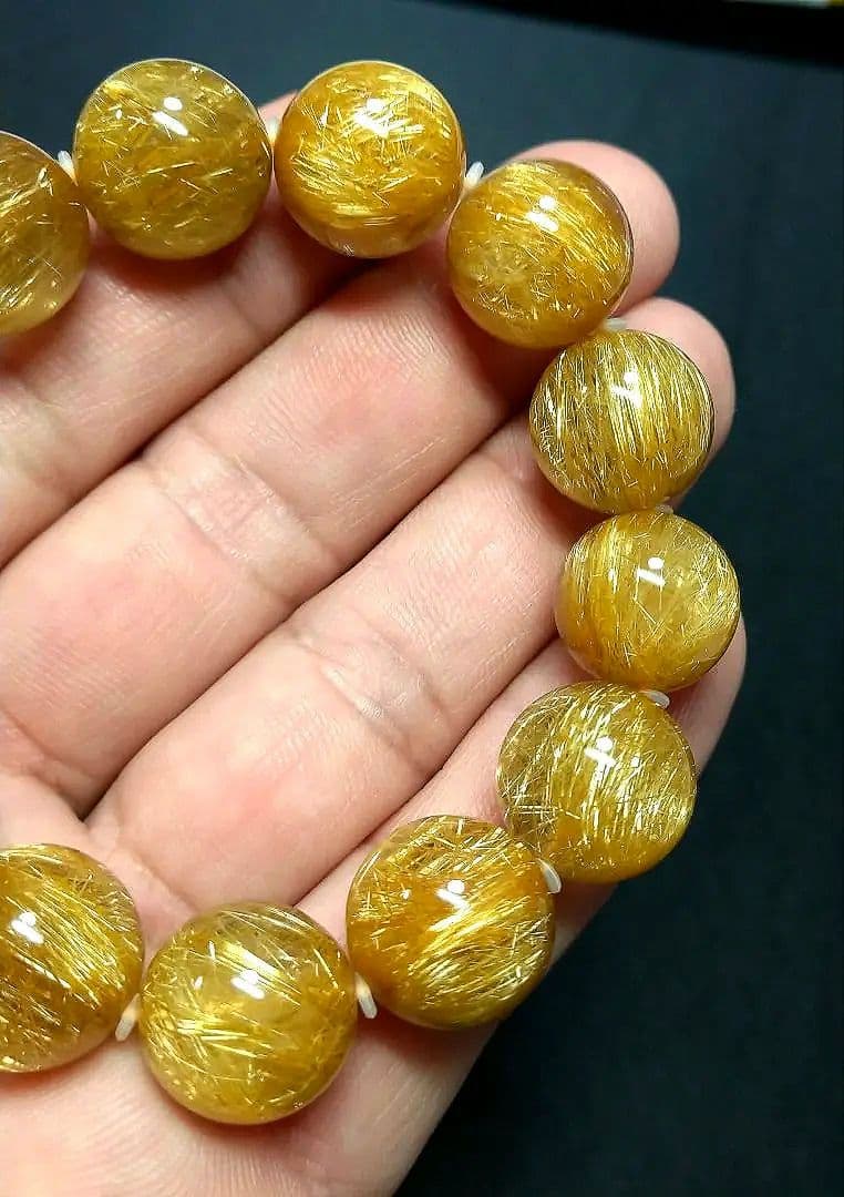 【超極上,超美品】濃密ゴールドルチルクォーツ １５㎜ ブレスレット　金運　仕事運