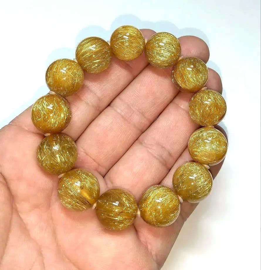 【超極上,超美品】濃密ゴールドルチルクォーツ １５㎜ ブレスレット　金運　仕事運