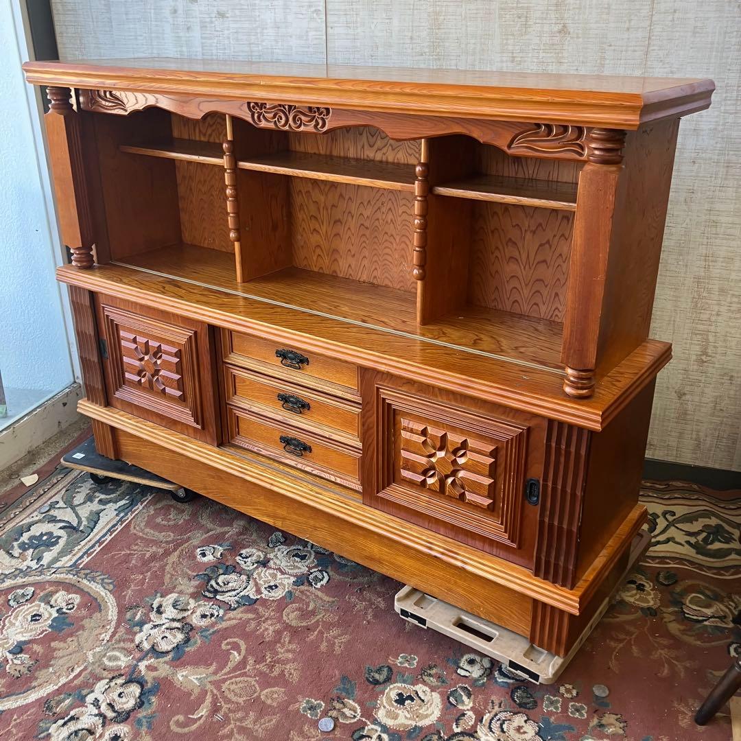 昭和レトロ 北城産業 大型 木製サイドボード 飾り棚 古家具 古道具 ビンテージ