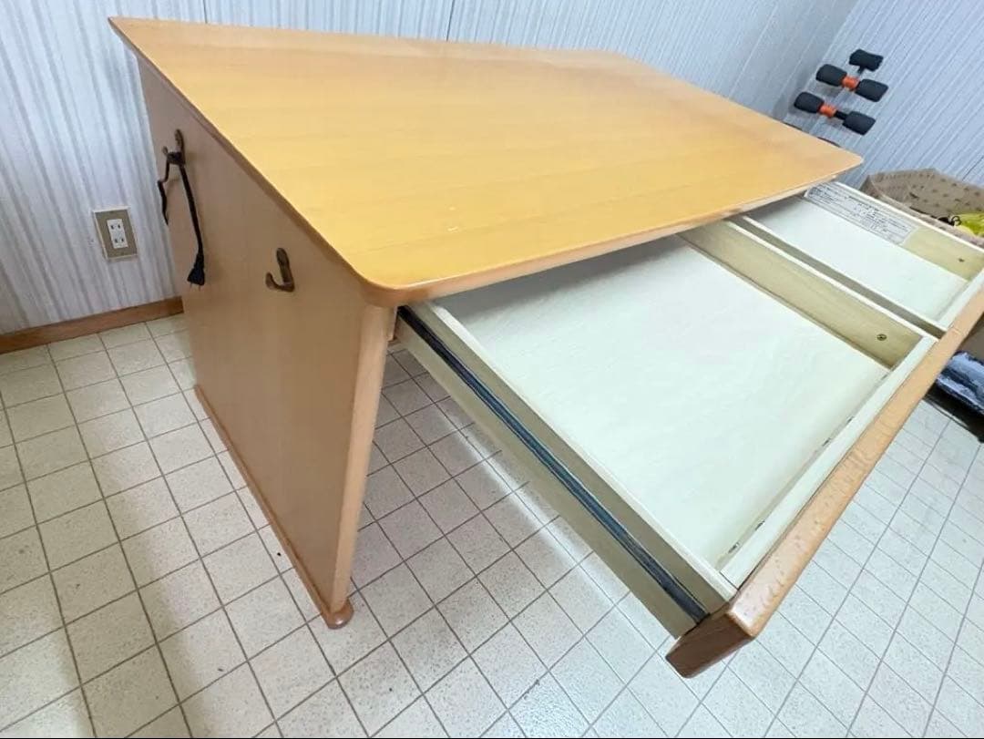 ナチュラル 木製 デスク 事務机 2引き出し