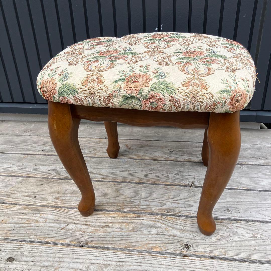 アンティーク 花柄ゴブラン織りチェア 猫脚スツール 木製椅子コスメティックチェア