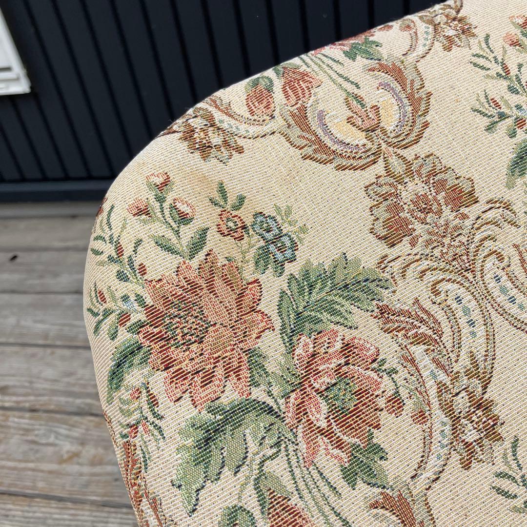 アンティーク 花柄ゴブラン織りチェア 猫脚スツール 木製椅子コスメティックチェア