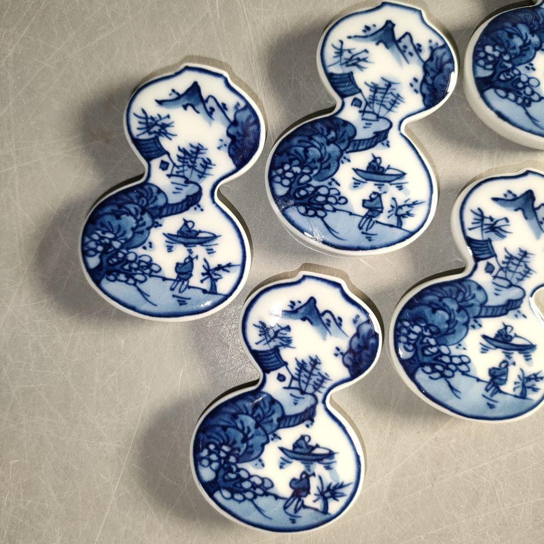 A1306-2/有田焼/源右衛門窯/染付山水人物図箸置5客/共箱/懐石道具/