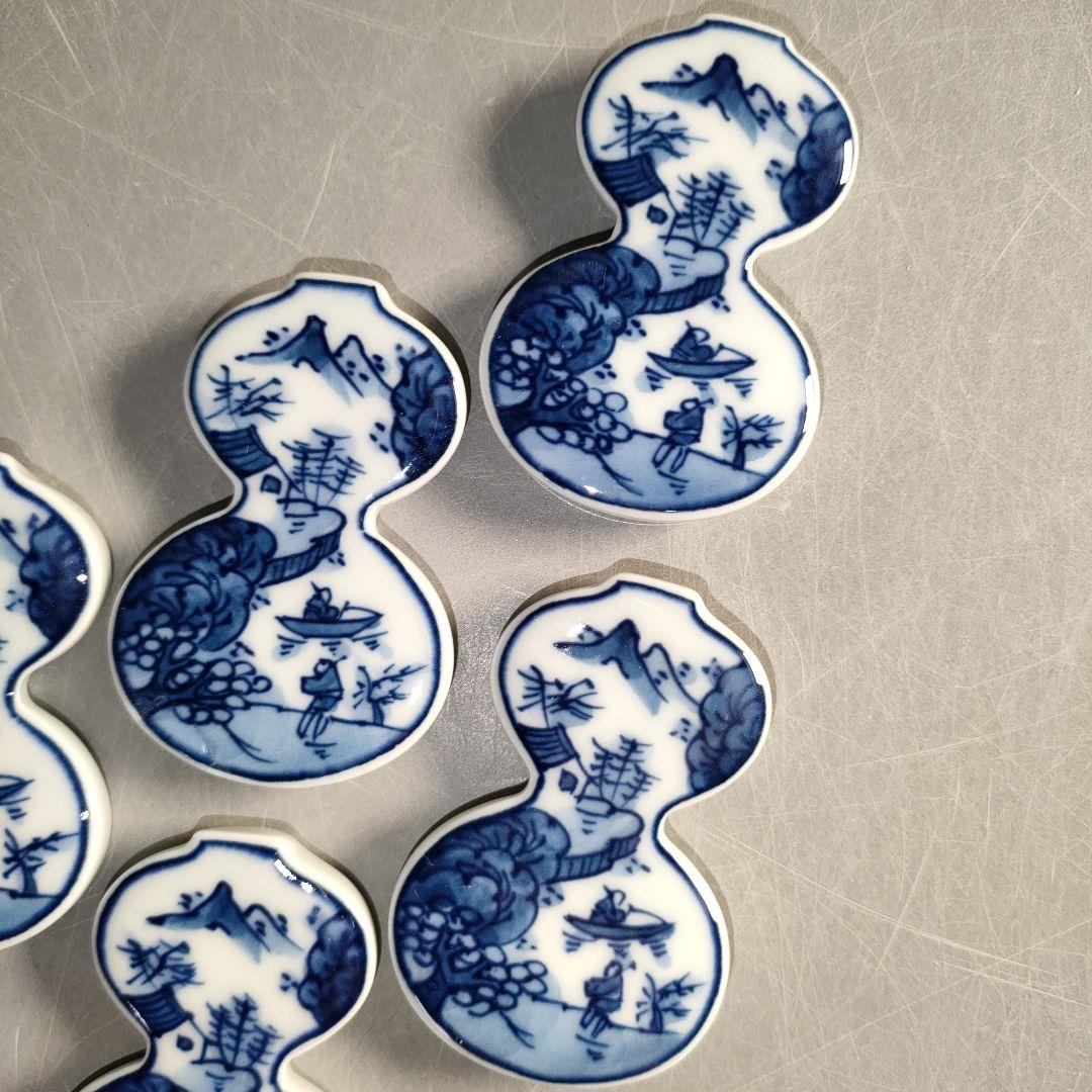 A1306-2/有田焼/源右衛門窯/染付山水人物図箸置5客/共箱/懐石道具/