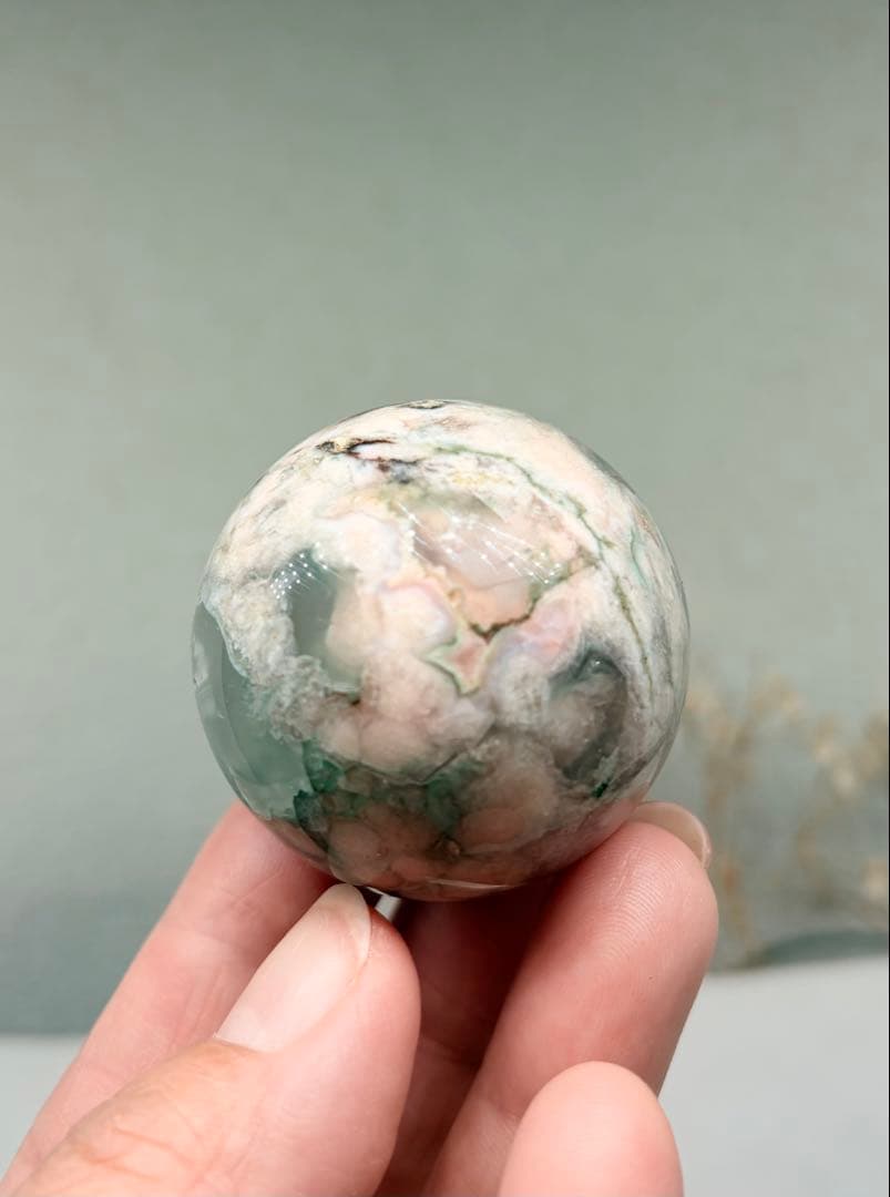 ☆癒し系天然石☆グリーンフラワーアゲート スフィアΦ43mm