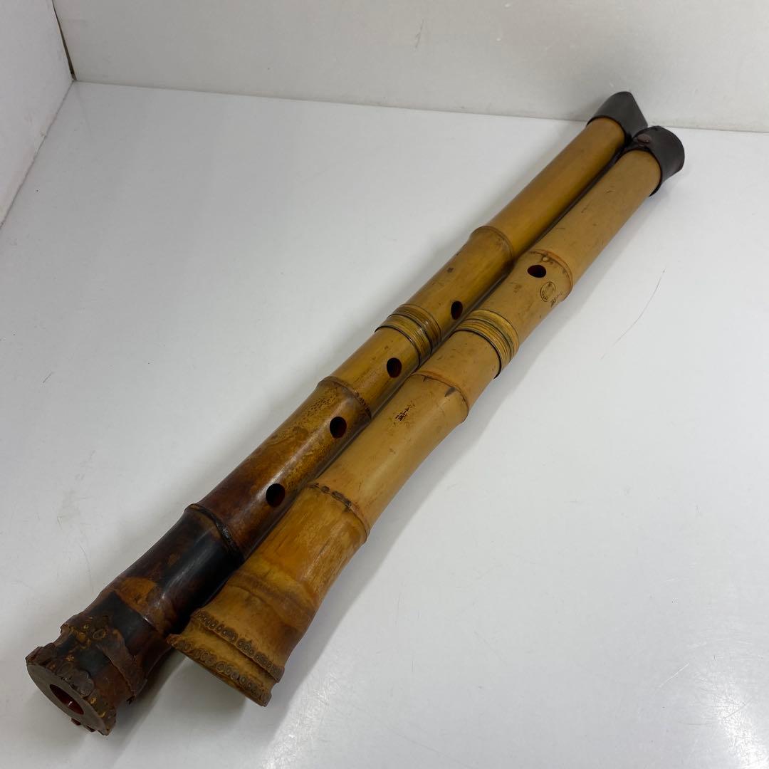 精莗在銘銀三線尺八2点味ある一品共箱全長55・48.5㎝東な7-0415☆2F