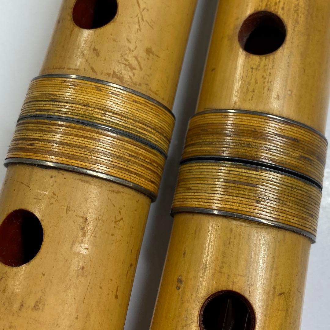 精莗在銘銀三線尺八2点味ある一品共箱全長55・48.5㎝東な7-0415☆2F