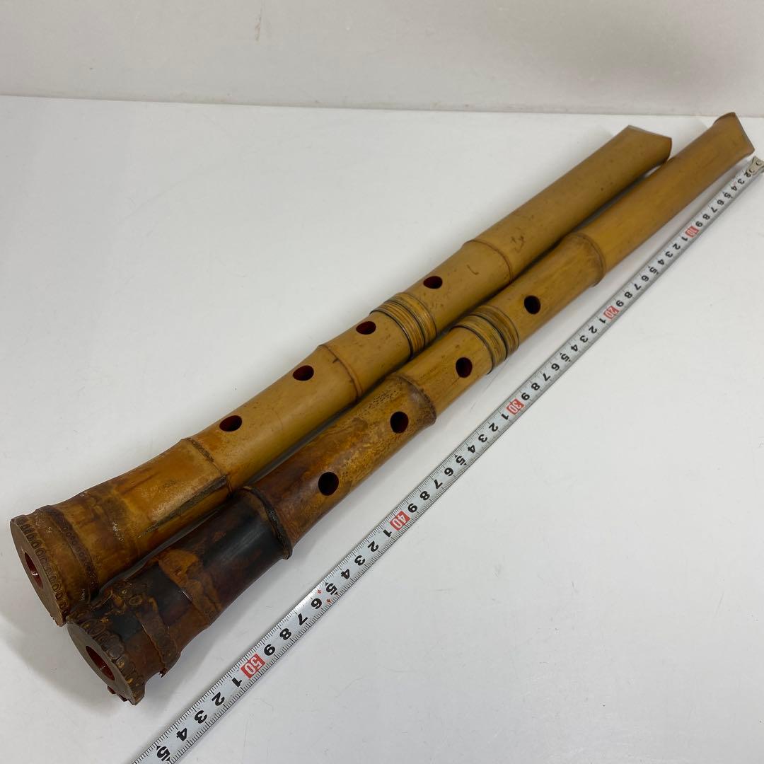 精莗在銘銀三線尺八2点味ある一品共箱全長55・48.5㎝東な7-0415☆2F