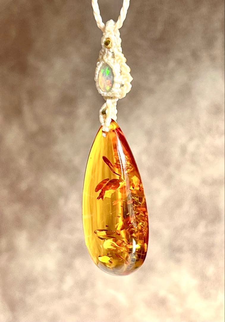 琥珀&宝石質オパール ペンダント