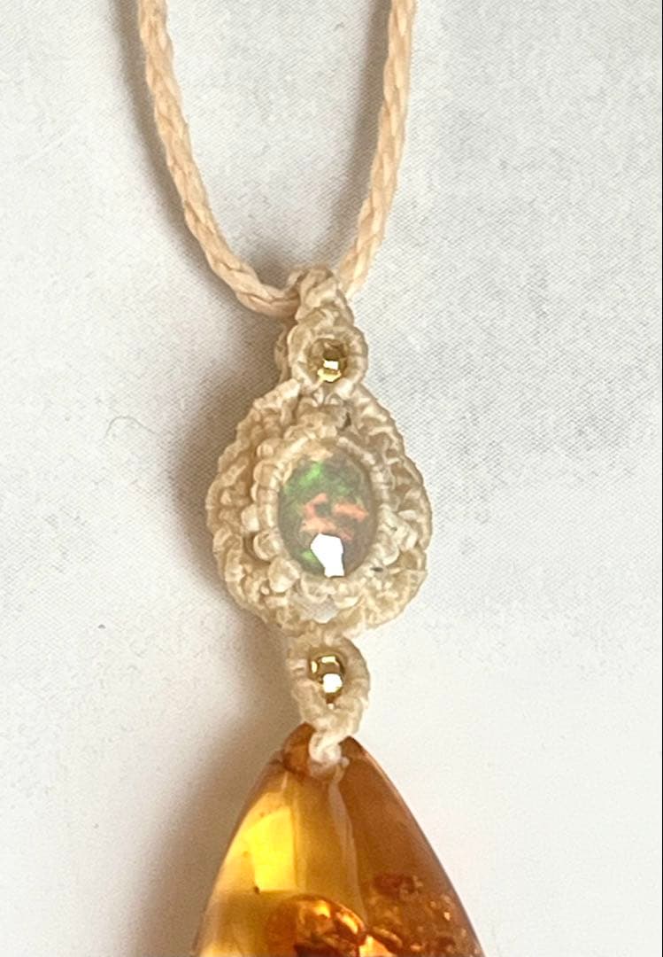 琥珀&宝石質オパール ペンダント