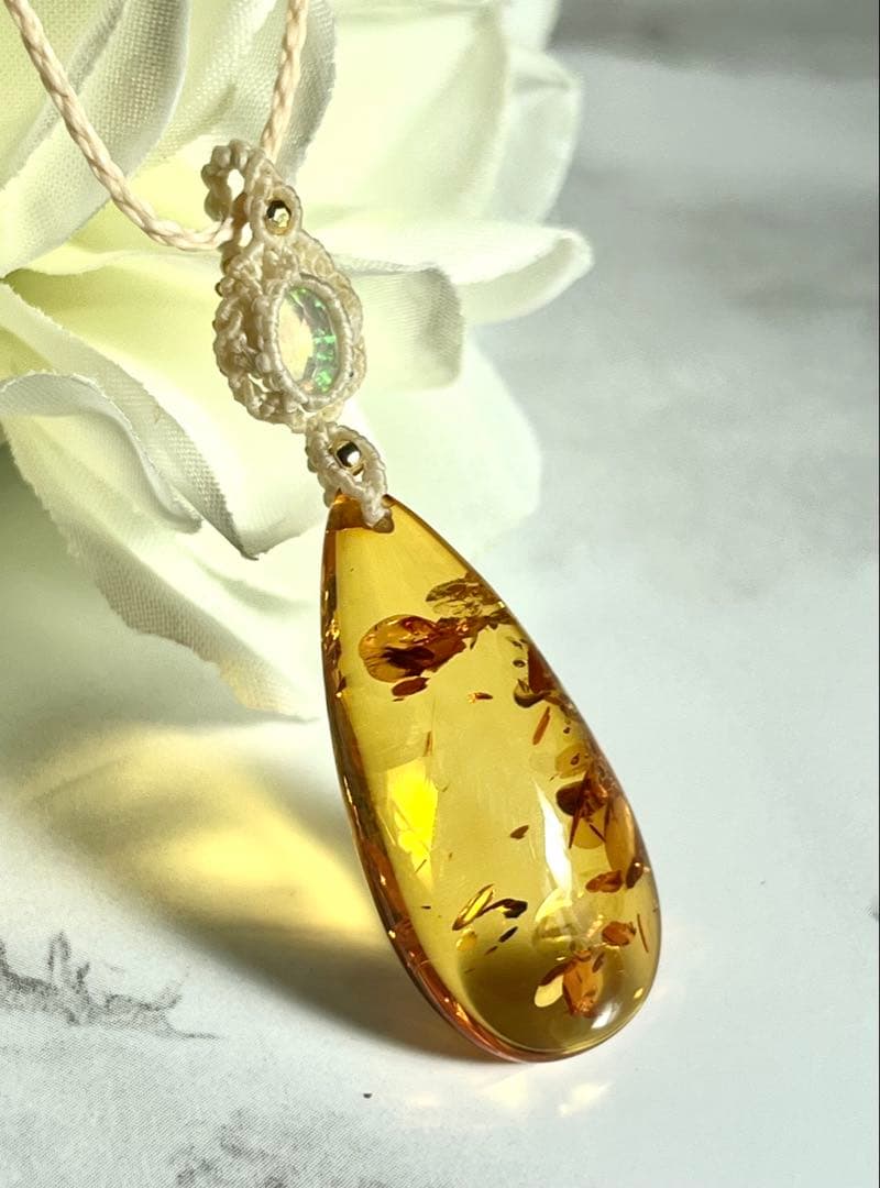 琥珀&宝石質オパール ペンダント