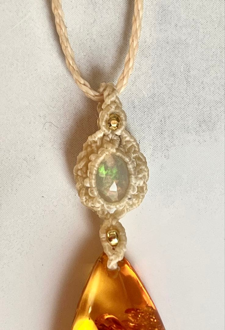 琥珀&宝石質オパール ペンダント