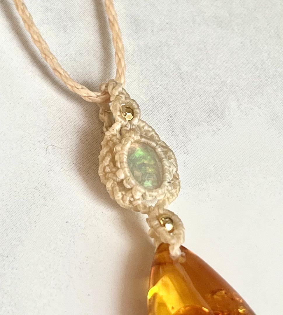 琥珀&宝石質オパール ペンダント