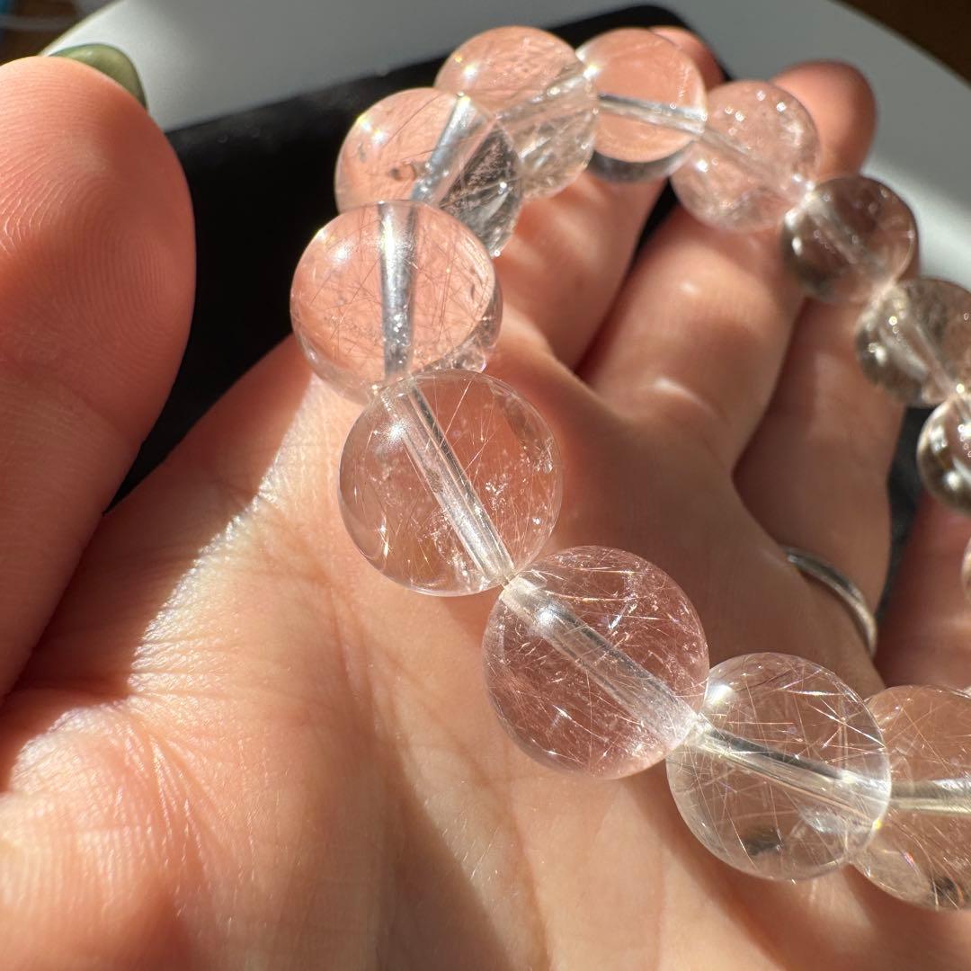 一点物　天然石　ハンドメイドブレス　ピンクサゲニティッククォーツ　ピンクサゲ　②