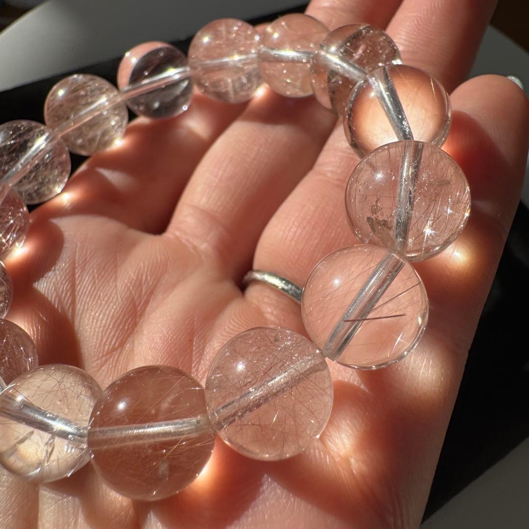 一点物　天然石　ハンドメイドブレス　ピンクサゲニティッククォーツ　ピンクサゲ　②