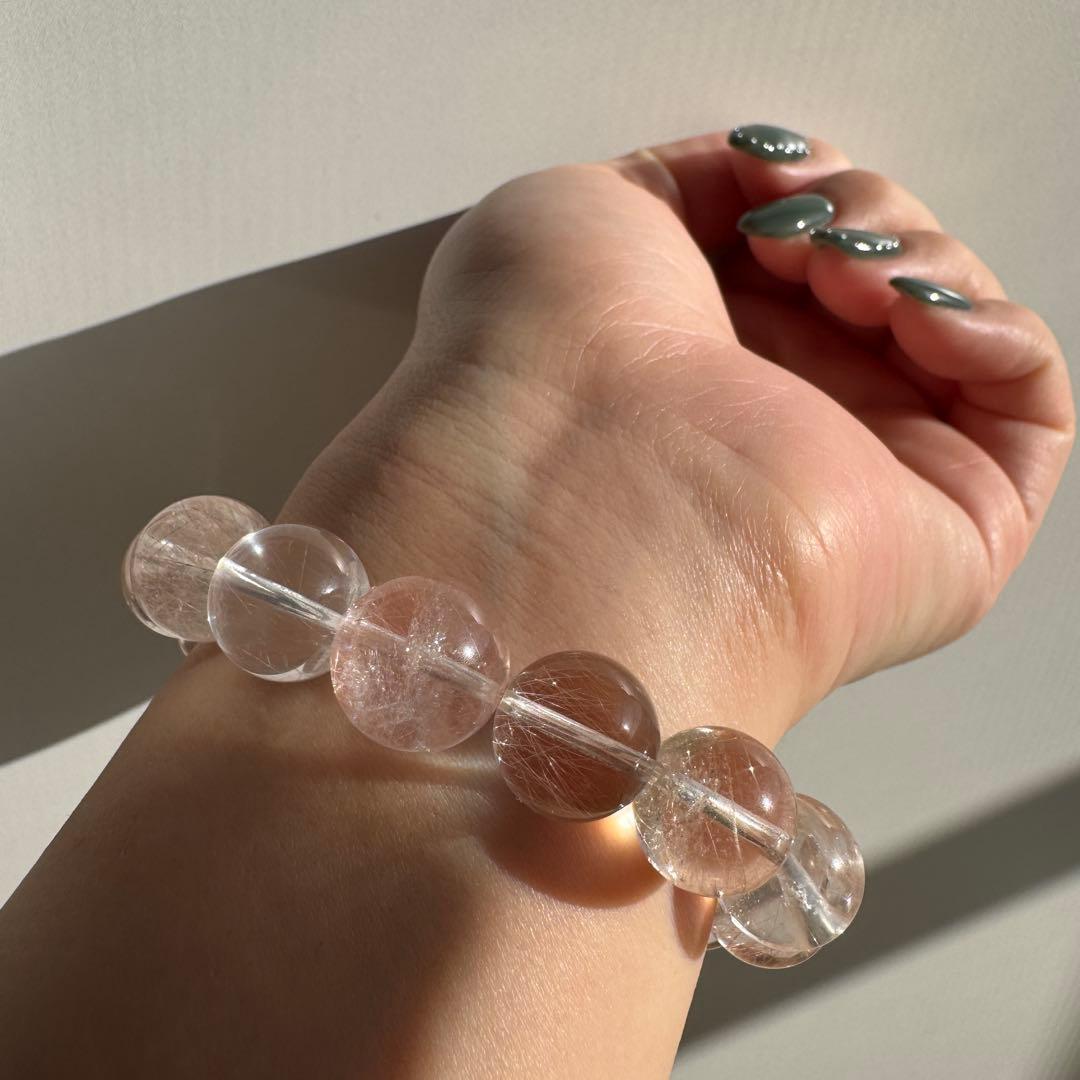 一点物　天然石　ハンドメイドブレス　ピンクサゲニティッククォーツ　ピンクサゲ　②