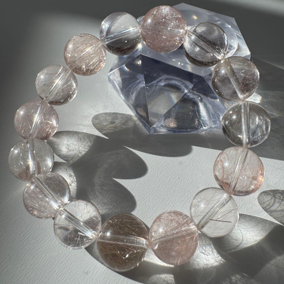 一点物　天然石　ハンドメイドブレス　ピンクサゲニティッククォーツ　ピンクサゲ　②