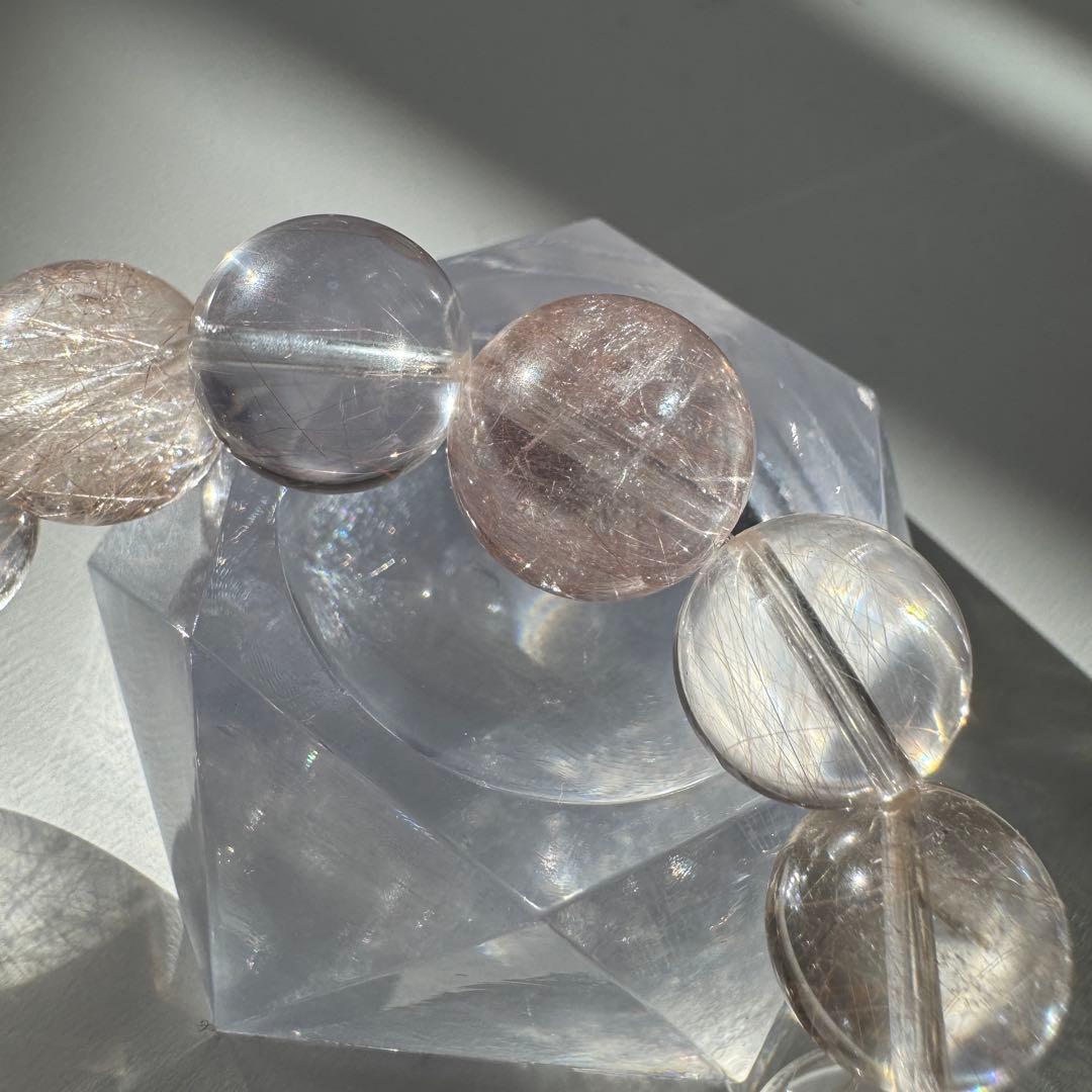 一点物　天然石　ハンドメイドブレス　ピンクサゲニティッククォーツ　ピンクサゲ　②