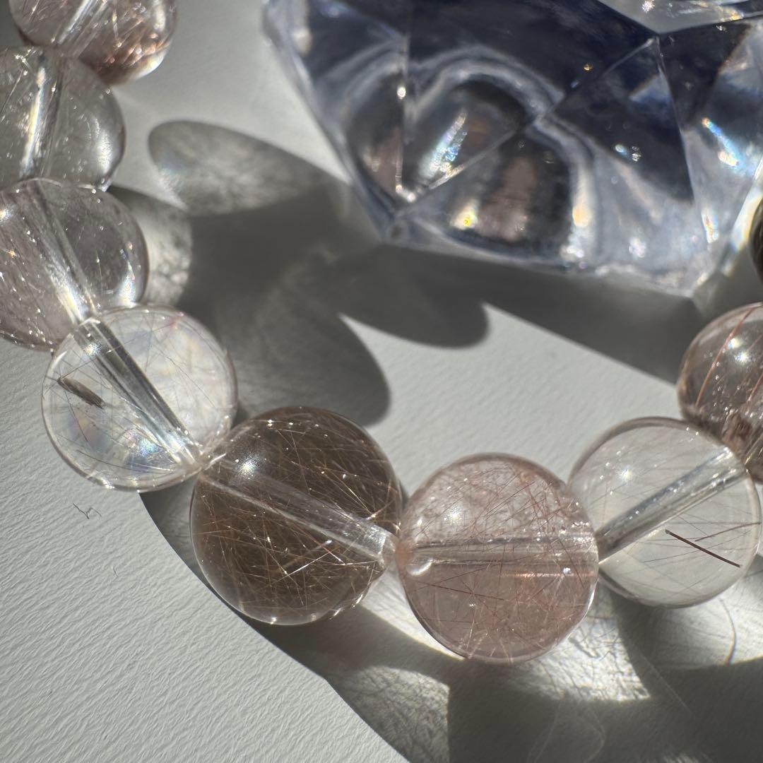 一点物　天然石　ハンドメイドブレス　ピンクサゲニティッククォーツ　ピンクサゲ　②