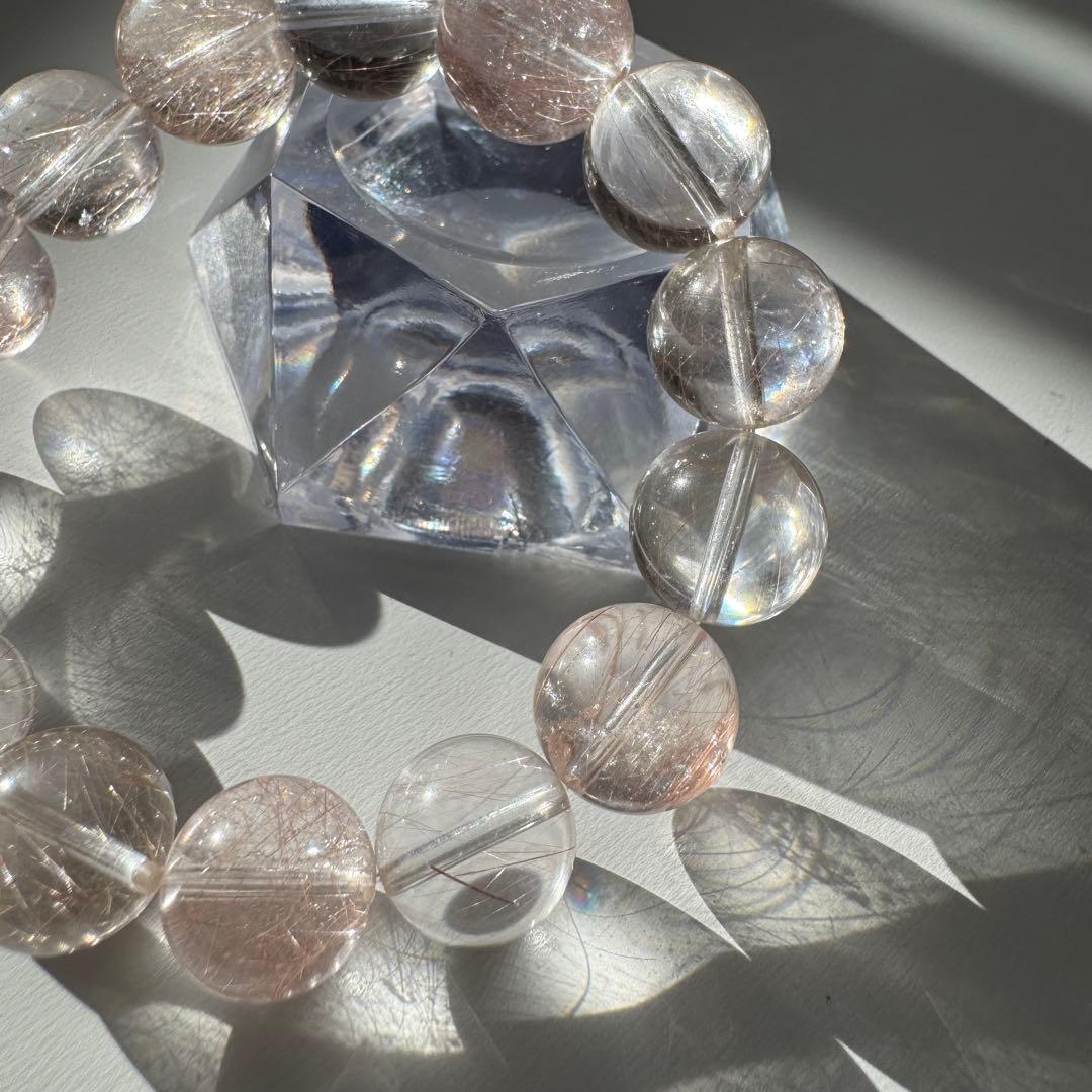 一点物　天然石　ハンドメイドブレス　ピンクサゲニティッククォーツ　ピンクサゲ　②