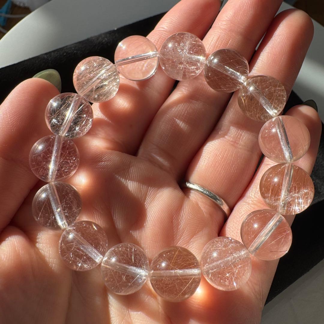 一点物　天然石　ハンドメイドブレス　ピンクサゲニティッククォーツ　ピンクサゲ　②