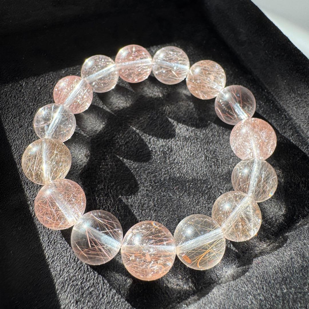 一点物　天然石　ハンドメイドブレス　ピンクサゲニティッククォーツ　ピンクサゲ　②