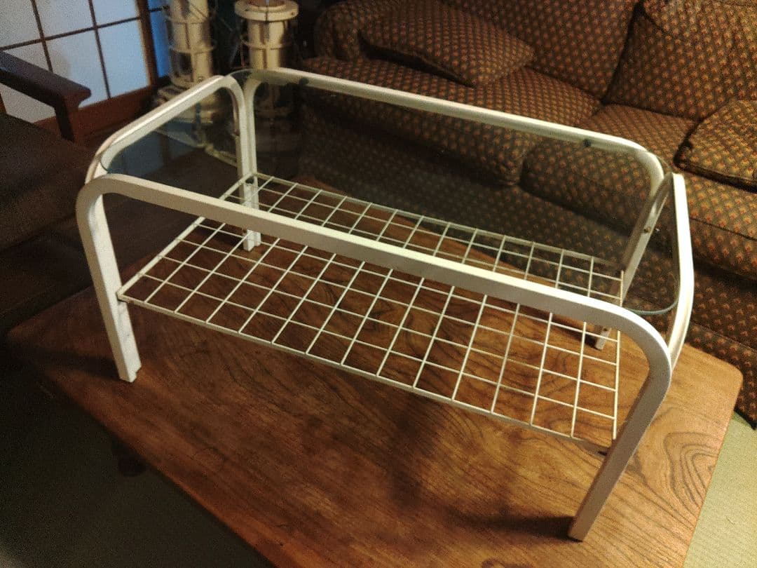 希少　ガラステーブル　コーヒーテーブル　レトロポップ　ポストモダン　アイアン