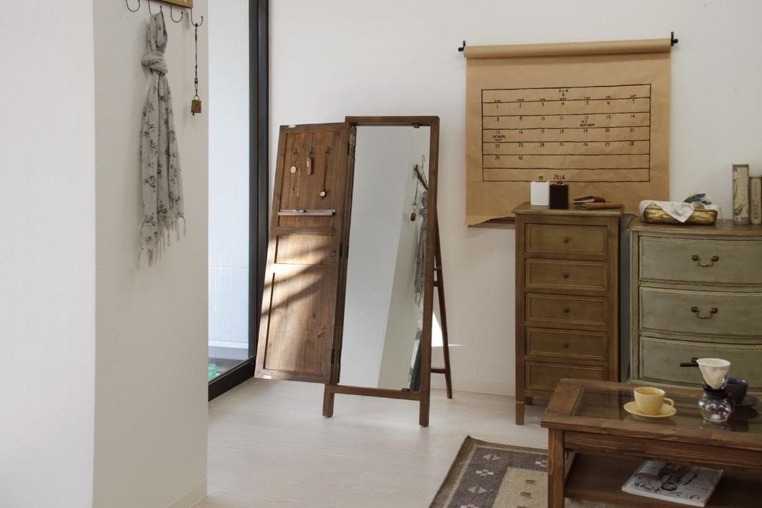 ドア型ミラー☆ライトブラウン　ミラー　ドアミラー　スタンドミラー　壁掛け　姿見