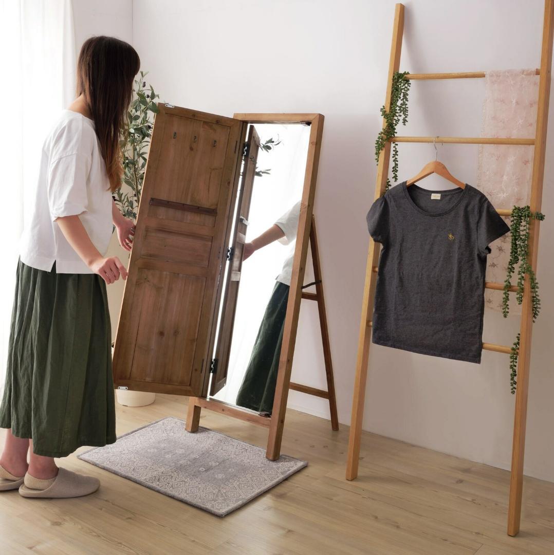 ドア型ミラー☆ライトブラウン　ミラー　ドアミラー　スタンドミラー　壁掛け　姿見