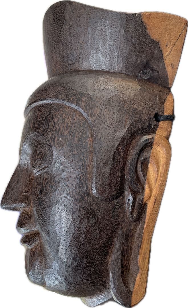 木彫り手彫り☆観音様 黒檀 お面　壁掛け