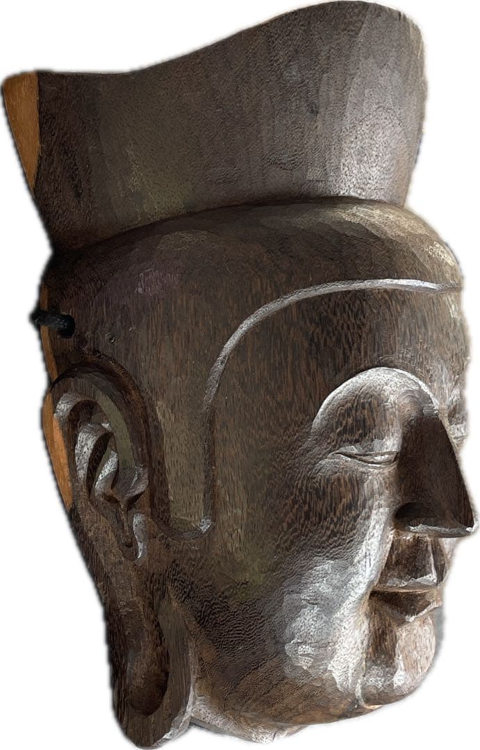 木彫り手彫り☆観音様 黒檀 お面　壁掛け