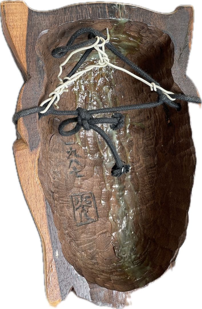 木彫り手彫り☆観音様 黒檀 お面　壁掛け